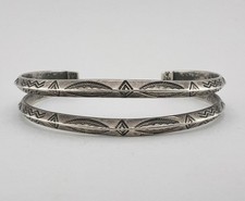 Vtg Navajo Fred Harvey Era Sterling Silver Stamped Carinated Cuff Bracelet