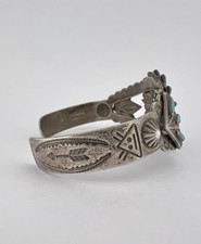Vtg Fred Harvey Era Navajo Sterling Needlepoint Turquoise Stamped Cuff Bracelet - Additional view 3