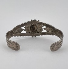 Vtg Fred Harvey Era Navajo Sterling Needlepoint Turquoise Stamped Cuff Bracelet - Additional view 4