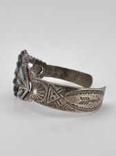 Vtg Fred Harvey Era Navajo Sterling Needlepoint Turquoise Stamped Cuff Bracelet - Additional view 5