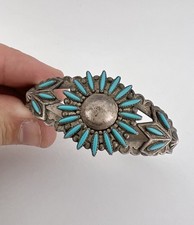 Vtg Fred Harvey Era Navajo Sterling Needlepoint Turquoise Stamped Cuff Bracelet - Additional view 6
