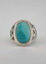 Vintage Fred Harvey Style Sterling Silver Fox Turquoise Stamped Arrow Ring - Additional view 1