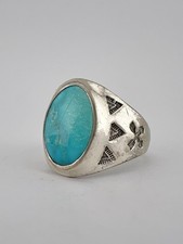 Vintage Fred Harvey Style Sterling Silver Fox Turquoise Stamped Arrow Ring - Additional view 2