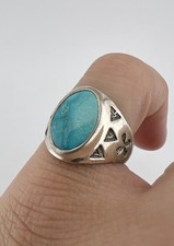 Vintage Fred Harvey Style Sterling Silver Fox Turquoise Stamped Arrow Ring - Additional view 8
