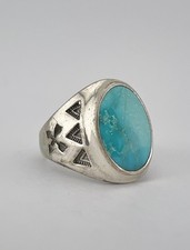 Vintage Fred Harvey Style Sterling Silver Fox Turquoise Stamped Arrow Ring