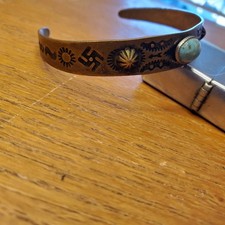 Vtg Fred Harvey Era Rare Brass Turquoise Glass Whirlin' Logs Navajo Old Pawn Wow