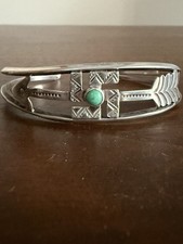 Vintage Navajo Fred Harvey Era Turquoise Whirling Log Silver Arrow Cuff Bracelet - Additional view 8