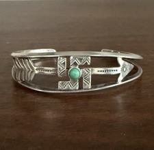 Vintage Navajo Fred Harvey Era Turquoise Whirling Log Silver Arrow Cuff Bracelet