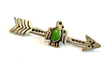 THUNDERBIRD TURQUOISE FRED HARVEY ERA STERLING SILVER GOOD LUCK 2.5