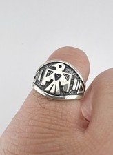 Vintage Fred Harvey Style Sterling Silver Thunderbird Stamped Band Ring - Additional view 7