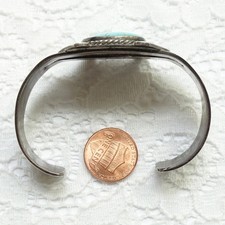 Vintage Navajo Fred Harvey Era Cuff Bracet Blue Gem Turquoise Sterling Silver - Additional view 6