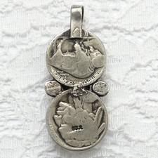 Signed BJR Fred Harvey Era Navajo Pendant Buffalo Nickels Turquoise Spiny Oyster - Additional view 4