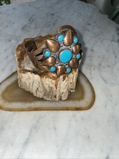 Vintage Tribal Cuff Bracelet Bell Fred Harvey Era Copper And Faux Turquoise  - Additional view 1