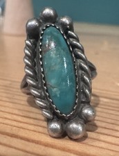 Vtg Southwestern American Silver, Turquoise Ring - Size 4.5 - Fred Harvey Era