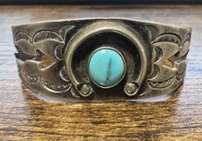 Vtg 1930-40s Native American Silver & Turquoise Cuff Bracelet - Fred Harvey Era - Additional view 2