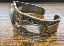 Vtg 1930-40s Native American Silver & Turquoise Cuff Bracelet - Fred Harvey Era - Additional view 3