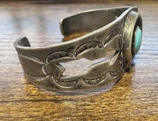 Vtg 1930-40s Native American Silver & Turquoise Cuff Bracelet - Fred Harvey Era - Additional view 4