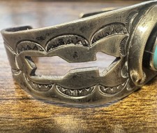 Vtg 1930-40s Native American Silver & Turquoise Cuff Bracelet - Fred Harvey Era - Additional view 5