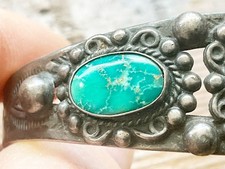 Vintage Old Pawn Fred Harvey Era Navajo Turquoise Sterling Silver Cuff Bracelet - Additional view 5