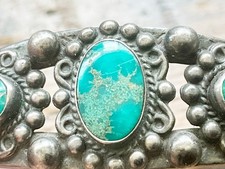 Vintage Old Pawn Fred Harvey Era Navajo Turquoise Sterling Silver Cuff Bracelet - Additional view 6