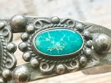 Vintage Old Pawn Fred Harvey Era Navajo Turquoise Sterling Silver Cuff Bracelet - Additional view 7