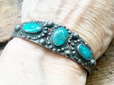 Vintage Old Pawn Fred Harvey Era Navajo Turquoise Sterling Silver Cuff Bracelet - Additional view 8