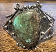 Vintage 1930-60s Southwestern Silver & Turquoise Cuff Bracelet - Fred Harvey Era - Additional view 1