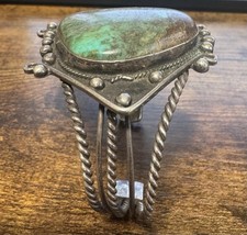 Vintage 1930-60s Southwestern Silver & Turquoise Cuff Bracelet - Fred Harvey Era - Additional view 7