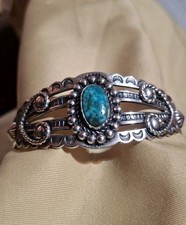 Fred Harvey Era Navajo Sterling Turquoise Heart ARROWHEAD Bracelet Size 6.5 In - Additional view 1