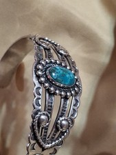 Fred Harvey Era Navajo Sterling Turquoise Heart ARROWHEAD Bracelet Size 6.5 In - Additional view 3