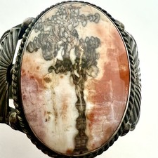 Vintage Harvey Era Native American Petrified Wood Sterling Silver Cuff Bracelet - Additional view 1