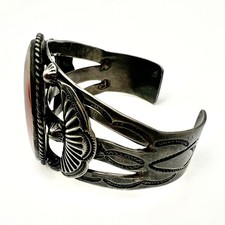 Vintage Harvey Era Native American Petrified Wood Sterling Silver Cuff Bracelet - Additional view 2