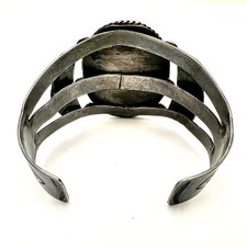 Vintage Harvey Era Native American Petrified Wood Sterling Silver Cuff Bracelet - Additional view 3