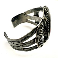 Vintage Harvey Era Native American Petrified Wood Sterling Silver Cuff Bracelet - Additional view 4