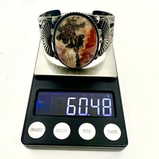 Vintage Harvey Era Native American Petrified Wood Sterling Silver Cuff Bracelet - Additional view 9