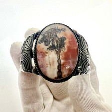 Vintage Harvey Era Native American Petrified Wood Sterling Silver Cuff Bracelet - Additional view 10