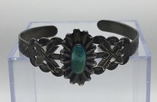Fred Harvey Era CoinSilver Turquoise Native American Cuff Bracelet-signed-5-1/2” - Additional view 2