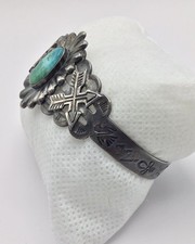 Fred Harvey Era CoinSilver Turquoise Native American Cuff Bracelet-signed-5-1/2” - Additional view 11