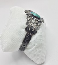 Fred Harvey Era CoinSilver Turquoise Native American Cuff Bracelet-signed-5-1/2” - Additional view 12