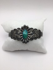 Fred Harvey Era CoinSilver Turquoise Native American Cuff Bracelet-signed-5-1/2”
