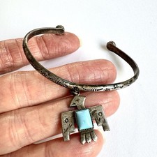 VTG Navajo Thunderbird Cuff Bracelet Turquoise Harvey Era Dangle Native Amer - Additional view 2