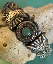 Fred Harvey VTG Navajo Silver Turquoise Thunderbird Snake Cuff Bracelet - Additional view 1