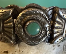 Fred Harvey VTG Navajo Silver Turquoise Thunderbird Snake Cuff Bracelet - Additional view 5