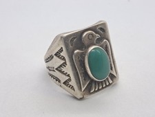 Vintage Bell Trading Post Sterling Turquoise Thunderbird Ring Fred Harvey Size 9 - Additional view 1