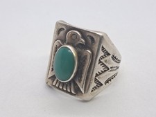 Vintage Bell Trading Post Sterling Turquoise Thunderbird Ring Fred Harvey Size 9 - Additional view 2