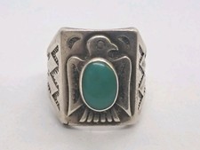 Vintage Bell Trading Post Sterling Turquoise Thunderbird Ring Fred Harvey Size 9