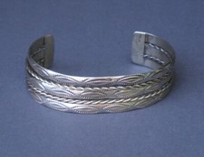 Fred Harvey Era Native American Sterling 925 Stamped Rope Design Cuff Bracelet