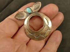1940'S NAVAJO FRED HARVEY TURQUOISE SILVER POMAGRANITE FLOWER PIN TUCSON ESTATE - Additional view 1