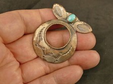 1940'S NAVAJO FRED HARVEY TURQUOISE SILVER POMAGRANITE FLOWER PIN TUCSON ESTATE - Additional view 2