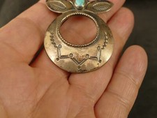 1940'S NAVAJO FRED HARVEY TURQUOISE SILVER POMAGRANITE FLOWER PIN TUCSON ESTATE - Additional view 4